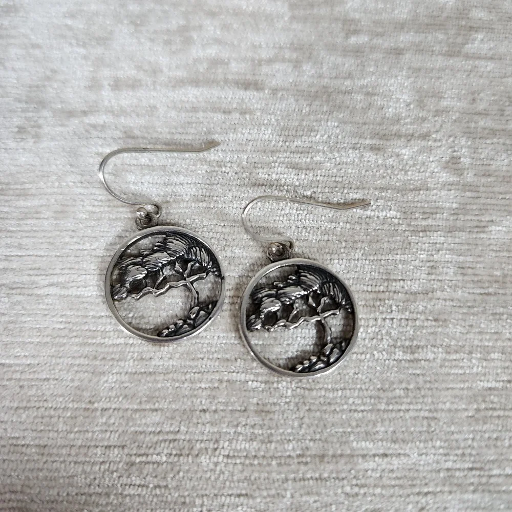 925 Sterling Silver Lone Cypress Tree Dangle Drop Earrings Boho Witchy